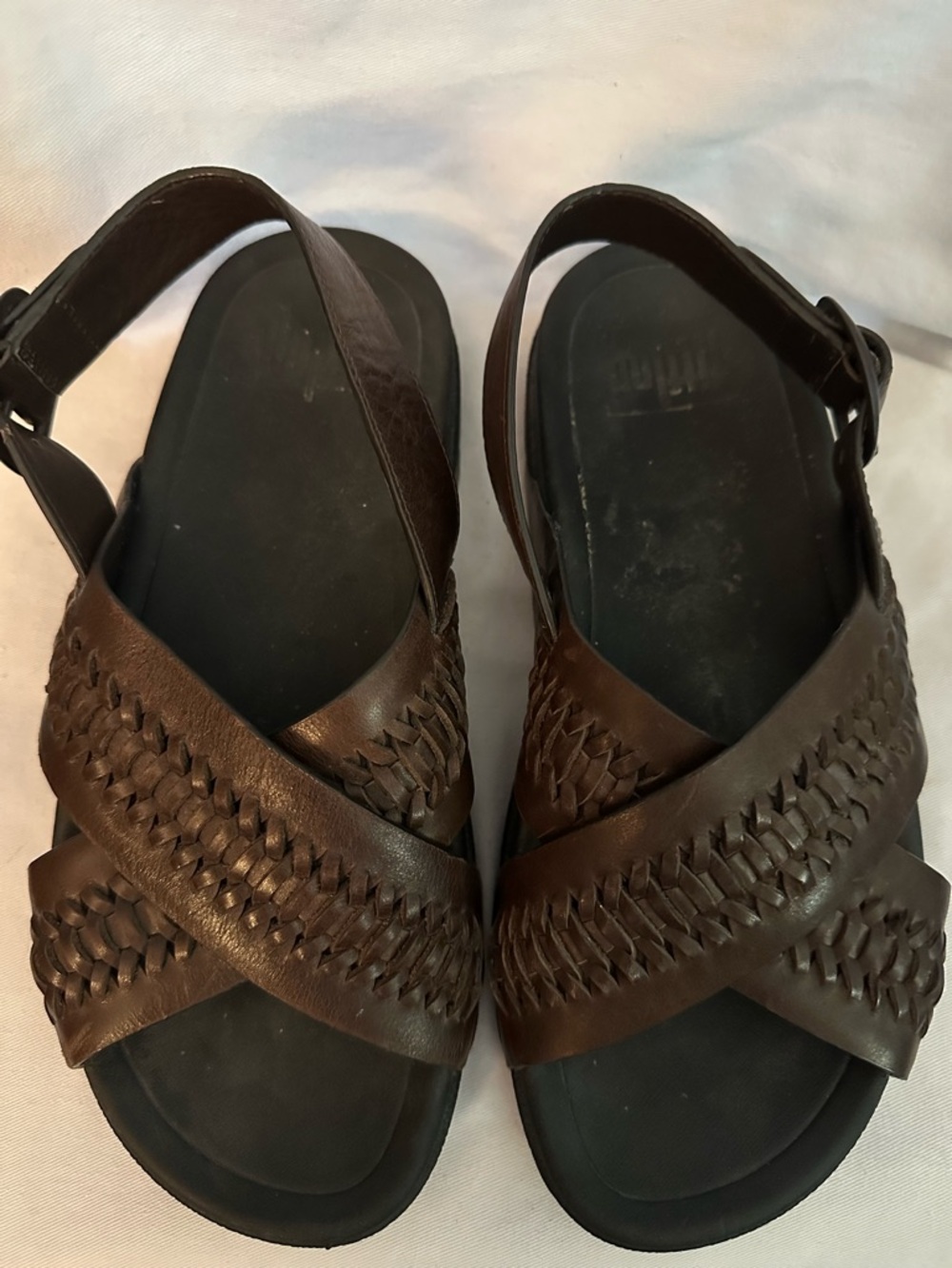 FitFlop Men’s Leather Slingback Sandals Brown Woven Comfort Slides Size 8 EU 41